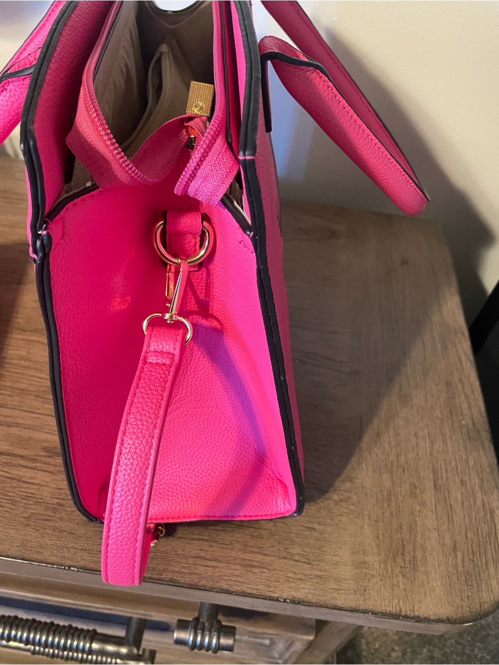 Bright Pink Structured Tote with Matching Wallet - Picture 5 of 5